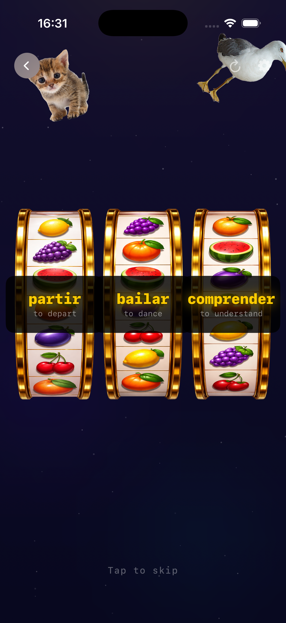 Verb slot machine